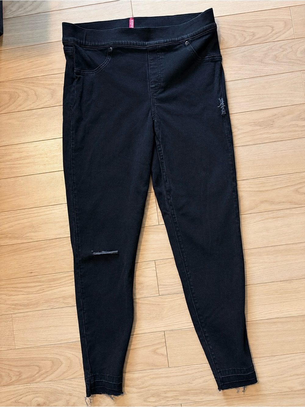 SPANX Black Stretch Skinny Jeans with Subtle Distress